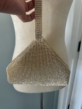 Gold Crystal Mesh Evening Bag - Women's Luxe Party Clutch